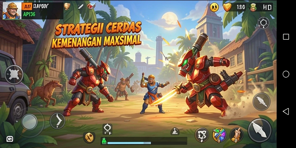 Tangkapan layar menunjukkan pertempuran seru dalam API36 dengan berbagai unit strategi.