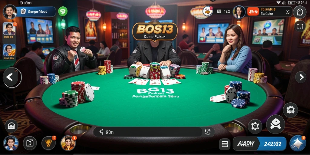 Gameplay seru saat bermain Poker di BOS13 dengan teman-teman.
