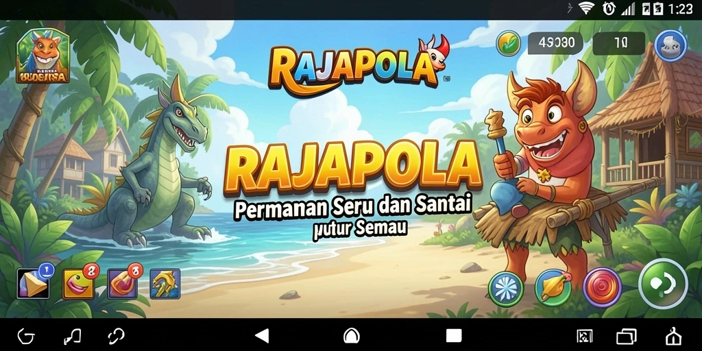 Tampilan gameplay RAJAPOLA dengan desain penuh warna dan interaksi menyenangkan.