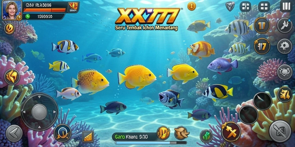 Screenshot gameplay XXX777 menampilkan aksi menembak ikan yang seru.